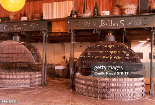 Pressoirs a raisin de la maison de champagne 'Rodez' a Ambonnay, dans la Marne, France.