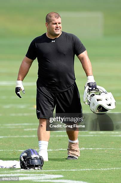 Kelly Gregg of the Baltimore Ravens walks off the field during training camp at McDaniel College on July 28, 2009 in Westminster, Maryland.