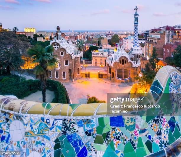 barcelona, parc guell at sunset - francesco riccardo iacomino spain stock pictures, royalty-free photos & images