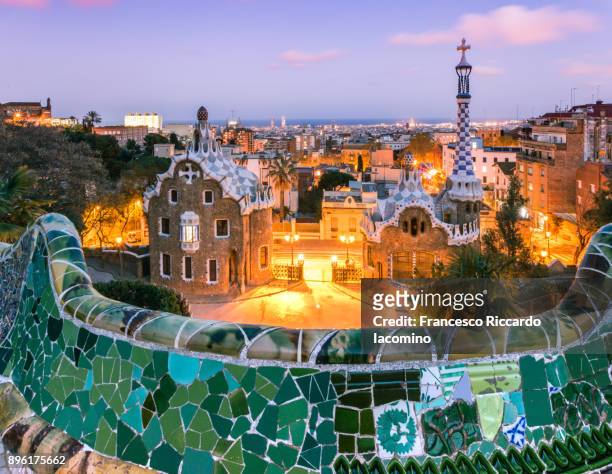 barcelona, parc guell at sunset - francesco riccardo iacomino spain stock pictures, royalty-free photos & images