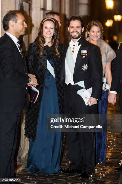 Princess Sofia of Sweden and Prince Carl Phillip of Sweden attend a formal gathering at the Swedish Academy on December 20, 2017 in Stockholm, Sweden.