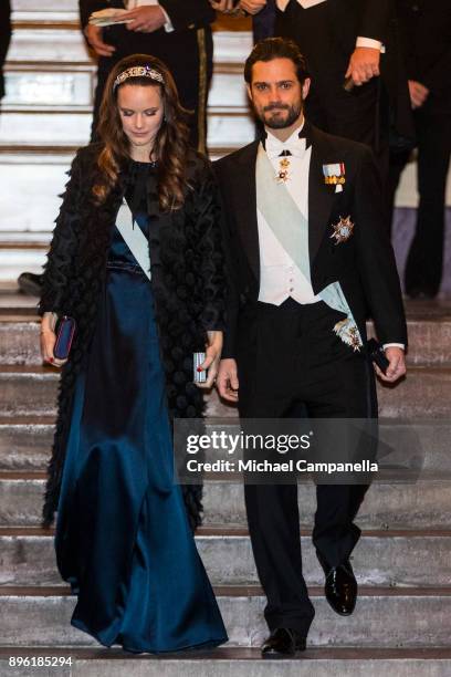 Princess Sofia of Sweden and Prince Carl Phillip of Sweden attend a formal gathering at the Swedish Academy on December 20, 2017 in Stockholm, Sweden.
