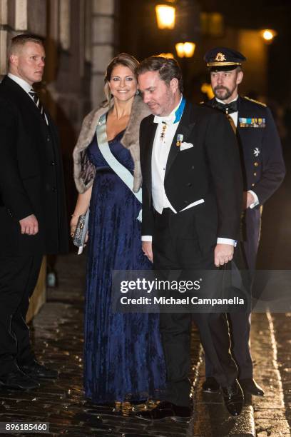 Princess Madeleine of Sweden and husband Chris O'Neill attend a formal gathering at the Swedish Academy on December 20, 2017 in Stockholm, Sweden.