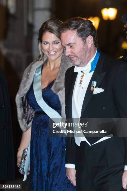 Princess Madeleine of Sweden and husband Chris O'Neill attend a formal gathering at the Swedish Academy on December 20, 2017 in Stockholm, Sweden.