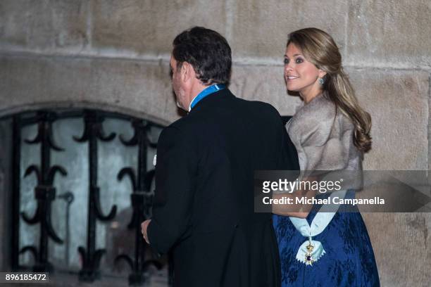 Princess Madeleine of Sweden and husband Chris O'Neill attend a formal gathering at the Swedish Academy on December 20, 2017 in Stockholm, Sweden.