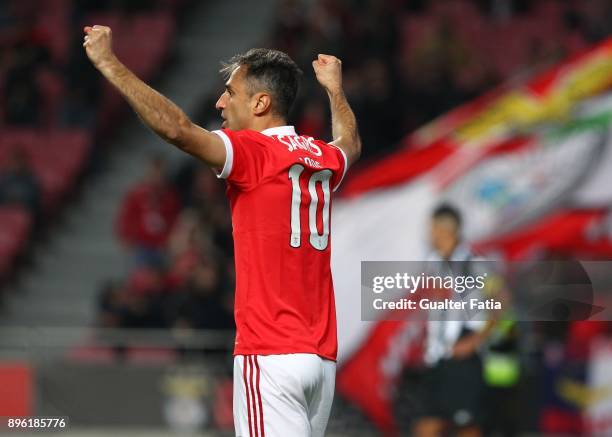 Benfica forward Jonas from Brazil celebrates after scoring a goal during the Portuguese League Cup match between SL Benfica and Portimonense SC at...