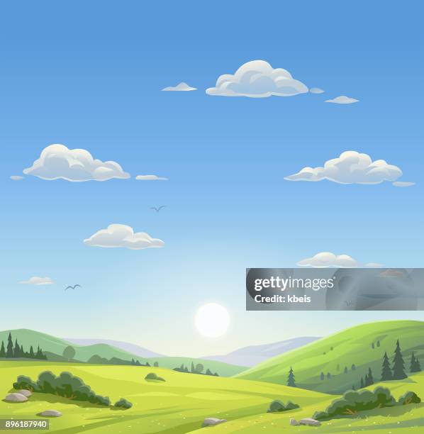 schönen guten morgen landschaft - himmel stock-grafiken, -clipart, -cartoons und -symbole