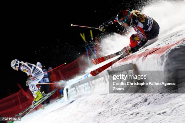 Erin Mielzynski of Canada in action, Marina Wallner of Germany in action during the Audi FIS Alpine Ski World Cup Women's Parallel Slalom on December...