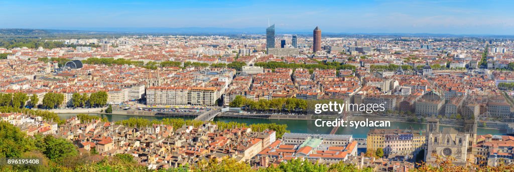 Lyon city panorama from above