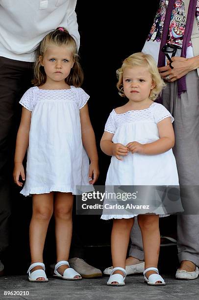 Princess Leonor and Princess Sofia arrive to the Real Club Nautico de Palma to attend Jaume Angladas pop concert during the third day of 28th Copa...