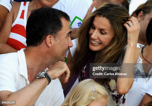 Crown Prince Felipe of Spain and Princess Letizia of Spain attend Jaume Angladas pop concert during the third day of 28th Copa del Rey Audi Sailing...