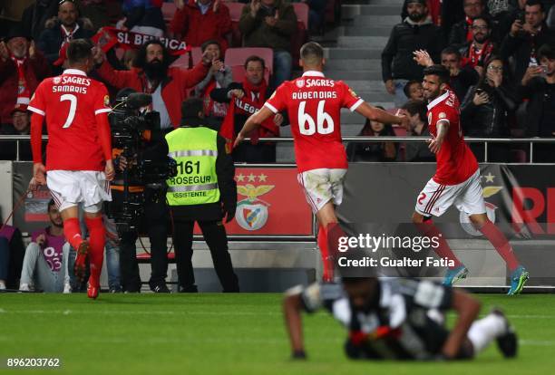 Benfica defender Lisandro Lopez from Argentina celebrates after scoring a goal during the Portuguese League Cup match between SL Benfica and...