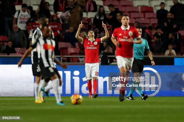 Benfica's forward Jonas from Brasil celebrates scoring Benfica first ¤goal during the match between SL Benfica and Portimonense SC for the Portuguese...