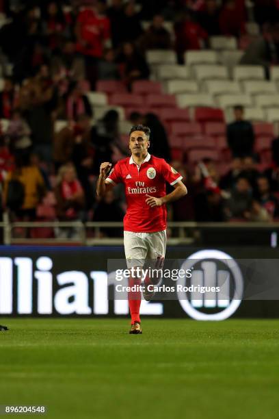 Benfica's forward Jonas from Brasil celebrates scoring Benfica first ¤goal during the match between SL Benfica and Portimonense SC for the Portuguese...