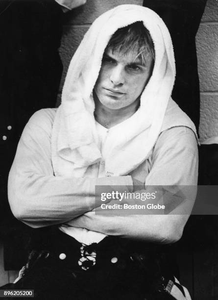 Boston Bruins Garnet "Ace" Bailey unwinds after a game against the Toronto Maple Leafs at the Boston Garden, Nov. 30, 1969.