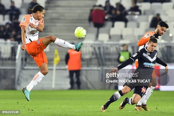 Montpellier's French defender Daniel Congre controls the ball during the French L1 football match between Bordeaux and Montpellier on December 20 at...