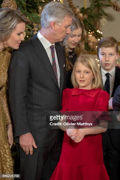 Queen Mathilde of Belgium, King Philippe of Belgium, Princess Elisabeth of Belgium, Princess Elonore of Belgium and prince Emmanuel of Belgium pose...