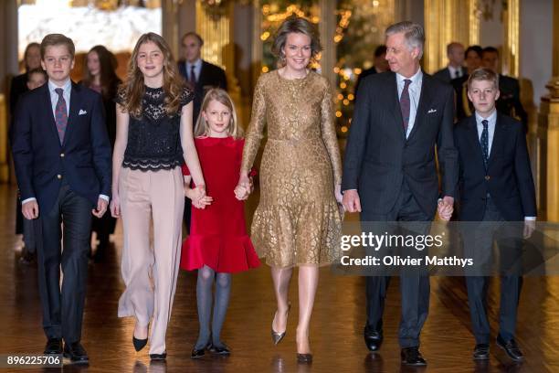 Prince Gabriel of Belgium, Princess Elisabeth of Belgium, Princess Elonore of Belgium, Queen Mathilde of Belgium, King Philippe of Belgium and Prince...