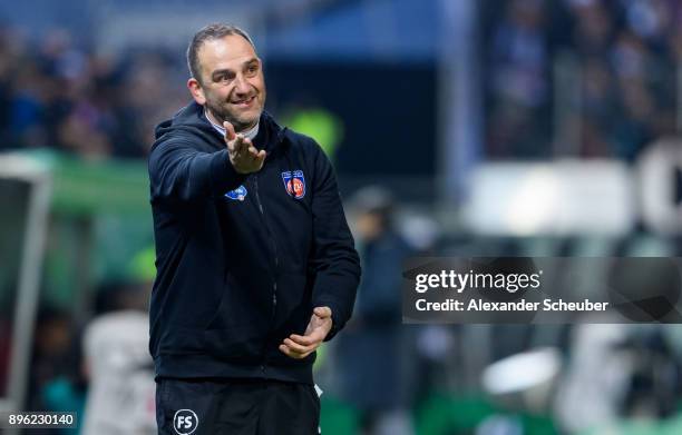 Timo Head coach Frank Schmidt of Heidenheim reacts during the DFB Cup match between 1. FC Heidenheim and Eintracht Frankfurt at Voith-Arena on...