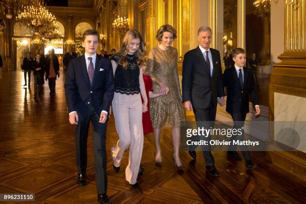 Prince Gabriel of Belgium, Princess Elisabeth of Belgium, Princess Elonore of Belgium, Queen Mathilde of Belgium, King Philippe of Belgium and Prince...