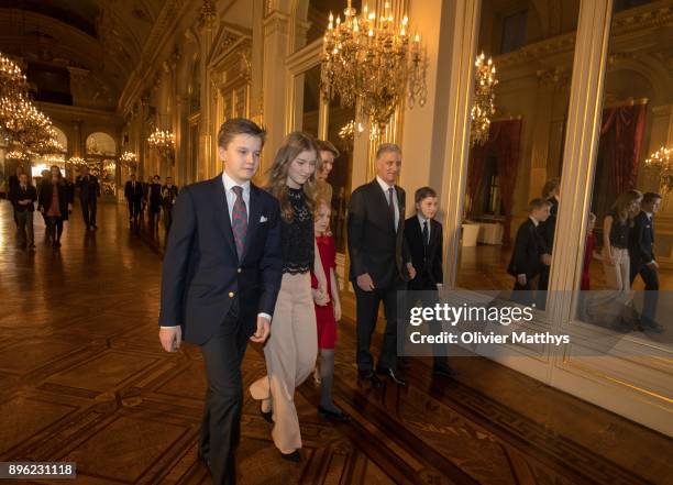 Prince Gabriel of Belgium, Princess Elisabeth of Belgium, Princess Elonore of Belgium, Queen Mathilde of Belgium, King Philippe of Belgium and Prince...