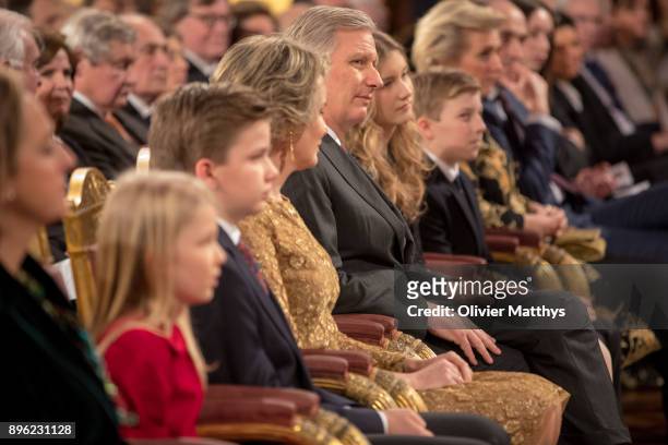 Princess Elonore of Belgium, Prince Gabriel of Belgium, Queen Mathilde of Belgium, King Philippe of Belgium, Princess Elisabeth of Belgium and Prince...