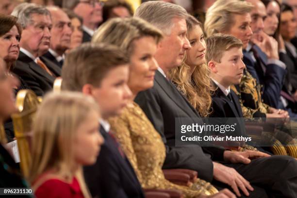 Princess Elonore of Belgium, Prince Gabriel of Belgium, Queen Mathilde of Belgium, King Philippe of Belgium, Princess Elisabeth of Belgium and Prince...