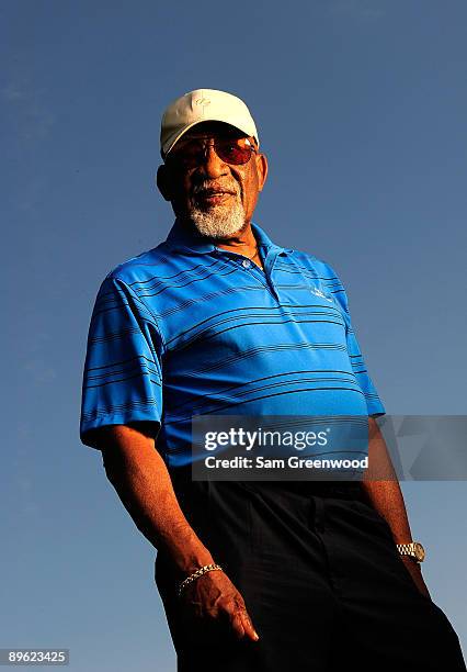 Charlie Sifford, member of the World Golf Hall of Fame, poses for a portrait prior to the WGC-Bridgestone Invitational on the South Course at...