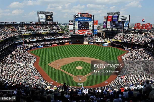 General view of the stadium and field during play between the New York Mets and the Colorado Rockies at Citi Field on July 30, 2009 in New York, New...