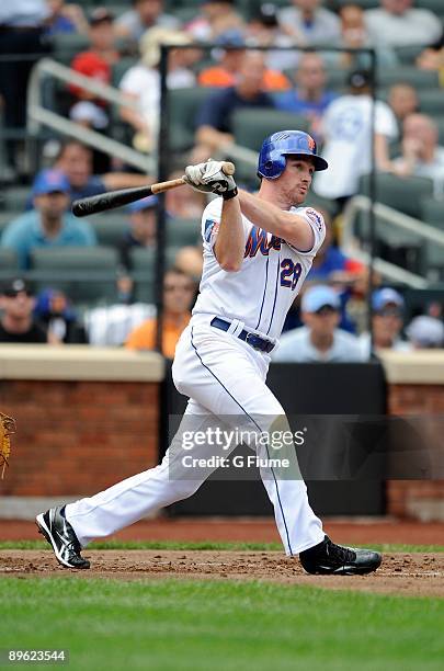 Daniel Murphy of the New York Mets bats against the Colorado Rockies at Citi Field on July 30, 2009 in New York, New York.
