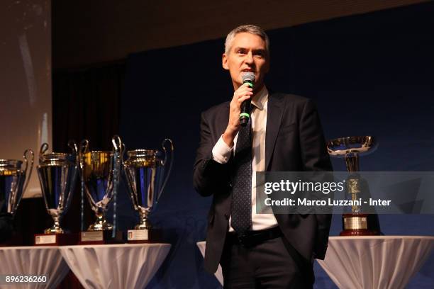 Of FC Internazionale Alessandro Antonello speaks during FC Internazionale Youth Teams Christmas Party on December 20, 2017 in near Milan, Italy.