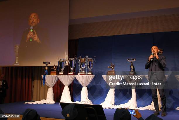 Internazionale Milano coach Luciano Spalletti speaks during FC Internazionale Youth Teams Christmas Party on December 20, 2017 in near Milan, Italy.