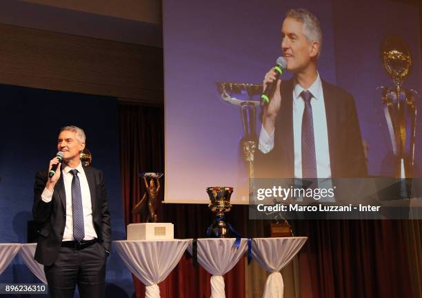 Of FC Internazionale Alessandro Antonello speaks during FC Internazionale Youth Teams Christmas Party on December 20, 2017 in near Milan, Italy.