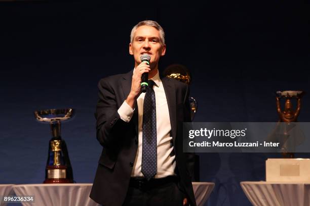 Of FC Internazionale Alessandro Antonello speaks during FC Internazionale Youth Teams Christmas Party on December 20, 2017 in near Milan, Italy.