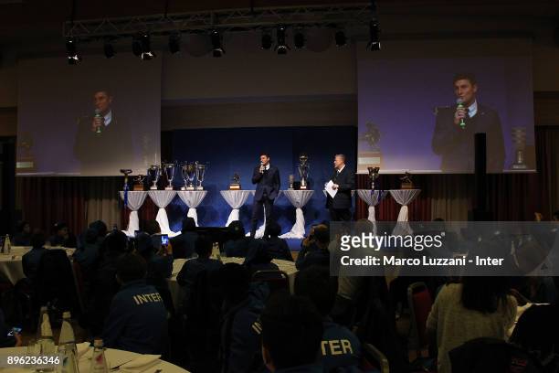 Vice President of FC Internazionale Milano Javier Zanetti speaks during FC Internazionale Youth Teams Christmas Party on December 20, 2017 in near...