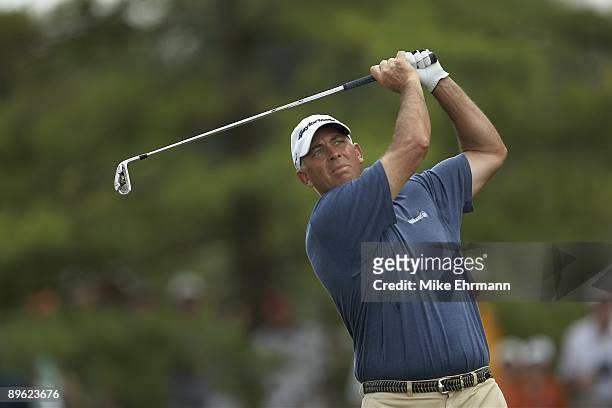 Tom Lehman in action, drive from tee on No 3 during Saturday play at Crooked Stick GC. Carmel, IN 8/1/2009 CREDIT: Mike Ehrmann