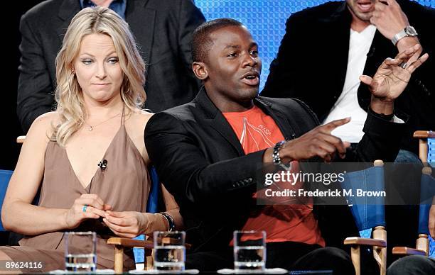 Actor Derek Luke of the television show "Trauma" speaks as Anastasia Griffith looks on during the NBC Network portion of the 2009 Summer Television...