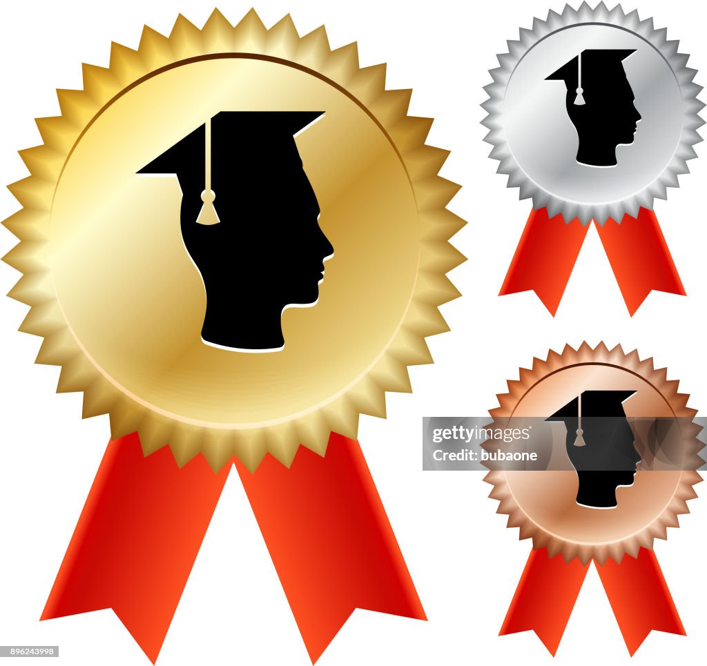 Graduation Face Vector Graduation Face Hat Gold Medal Prize Ribbons High-Res Vector Graphic ...