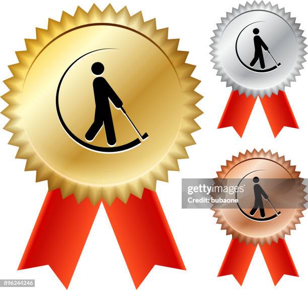 golfer swinging the golf club gold medal prize ribbons - medalist golf club stock illustrations