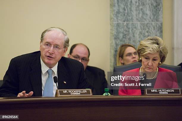 Chairman John D. Rockefeller IV, D-W.Va., and ranking member Kay Baily Hutchison, R-Texas, during the Senate Commerce markup of several bills and...