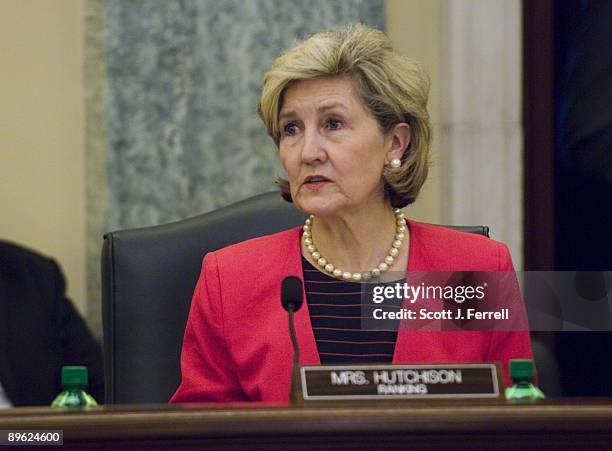 Ranking member Kay Baily Hutchison, R-Texas, during the Senate Commerce markup of several bills and nominations, including: S 1078, dealing with a...