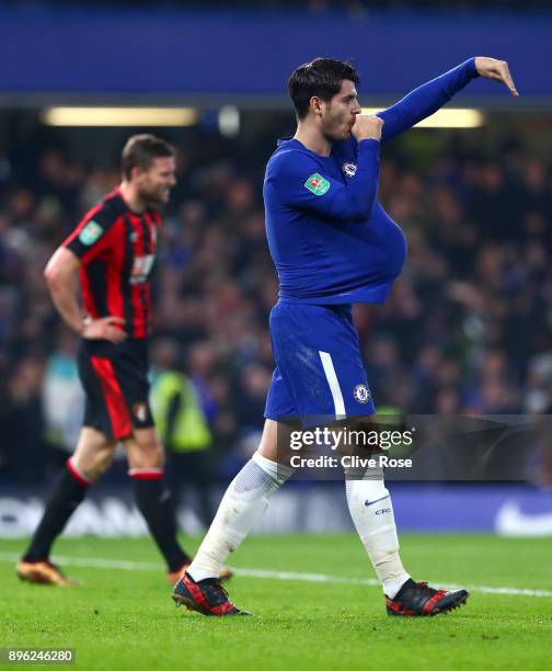 Alvaro Morata of Chelsea celebrates after scoring his sides second goal during the Carabao Cup Quarter-Final match between Chelsea and AFC...