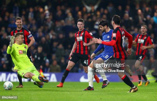 Alvaro Morata of Chelsea scores his sides second goal during the Carabao Cup Quarter-Final match between Chelsea and AFC Bournemouth at Stamford...