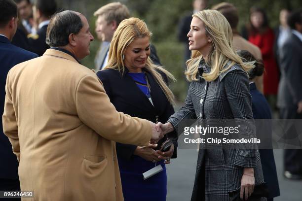 President Donald Trump's daughter Ivanka Trump greets guests during an event to celebrate Congress passing the Tax Cuts and Jobs Act with Republican...