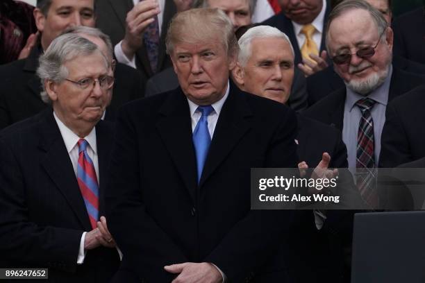 Senate Majority Leader Sen. Mitch McConnell , President Donald Trump, Vice President Mike Pence, and Rep. Don Young during an event to celebrate...