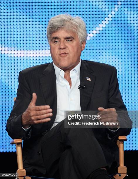 Television personality/comedian Jay Leno attends the NBC Network portion of the 2009 Summer Television Critics Association Press Tour at The Langham...