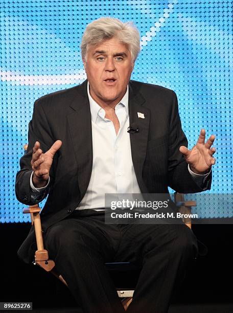 Television personality/comedian Jay Leno attends the NBC Network portion of the 2009 Summer Television Critics Association Press Tour at The Langham...
