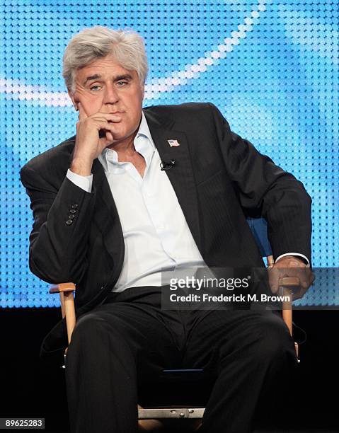 Television personality/comedian Jay Leno attends the NBC Network portion of the 2009 Summer Television Critics Association Press Tour at The Langham...