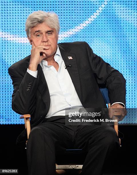 Television personality/comedian Jay Leno attends the NBC Network portion of the 2009 Summer Television Critics Association Press Tour at The Langham...