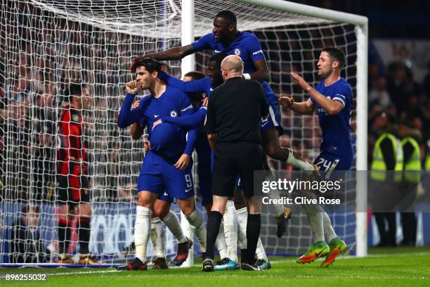 Alvaro Morata of Chelsea celebrates after scoring his sides second goal during the Carabao Cup Quarter-Final match between Chelsea and AFC...